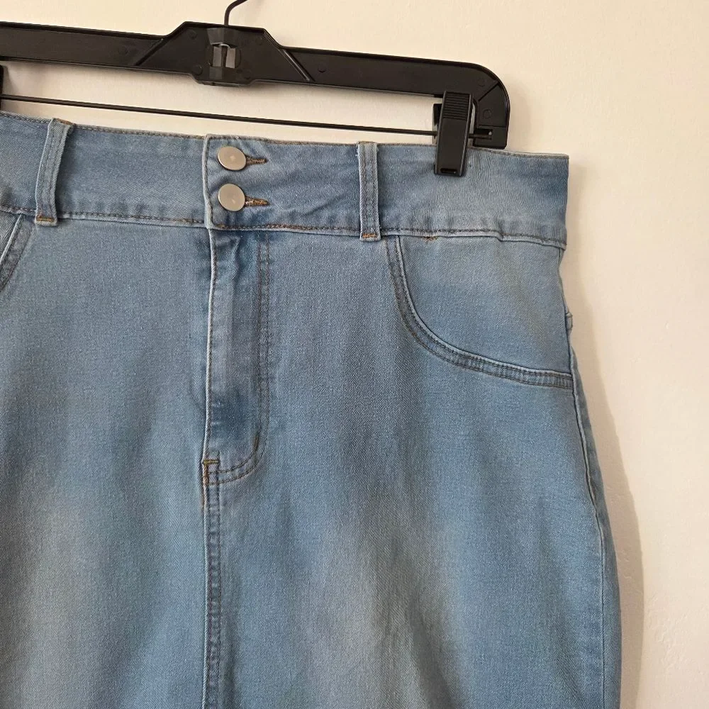 Denim Jean Skirt Knee Length Stretch Blue Modest Americana Retro Y2K 90s 1XL